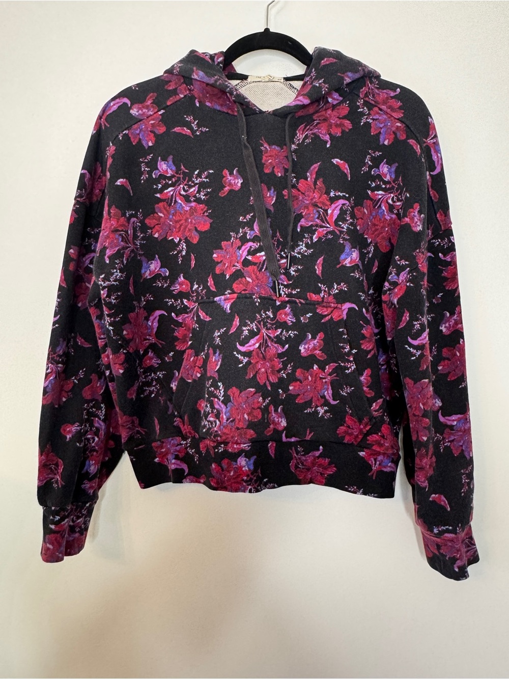 Rag & Bone Black Floral City Hoodie Sweatshirt Long Sleeve Black Sz M